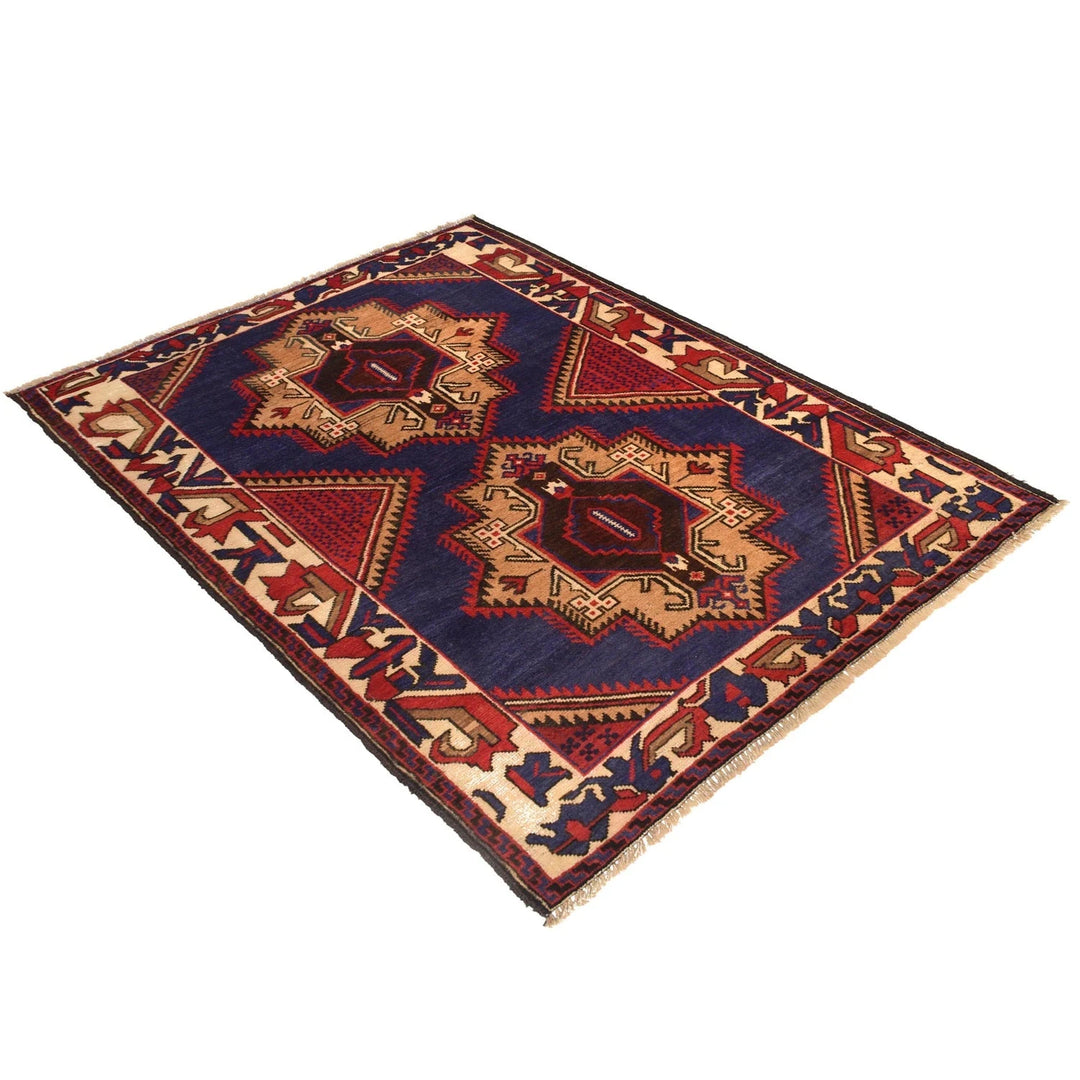 Blue Afghan Baluchi Rug 4' 0" x 5' 8" Hand-Knotted | No. AL47767