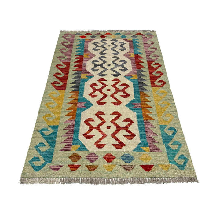 Afghan Vegetable Kilim Rug 2' 7" x 4' 2" Flat-Weave | No. AL477712