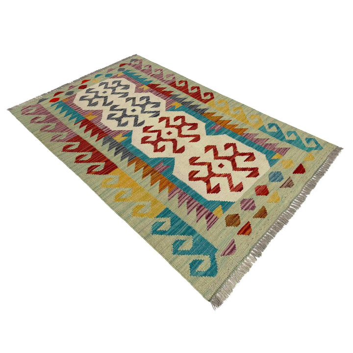 Afghan Vegetable Kilim Rug 2' 7" x 4' 2" Flat-Weave | No. AL477712