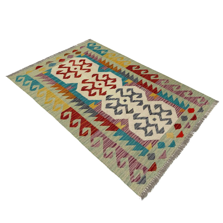 Afghan Vegetable Kilim Rug 2' 7" x 4' 2" Flat-Weave | No. AL477712