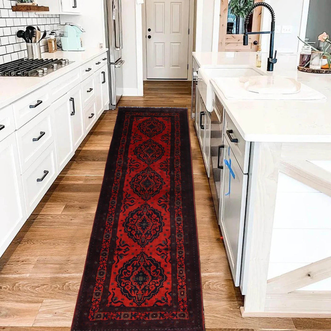 Red Afghan Khal Mohammadi Rug 2' 7" x 8' 5" Hand-Knotted | No. AL47806