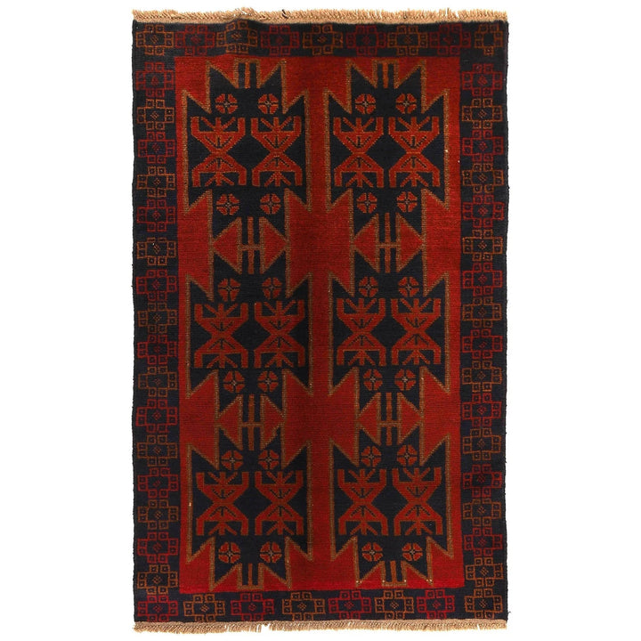 Red Afghan Baluchi Rug 3' 8" x 5' 9" Hand-Knotted | No. AL47854