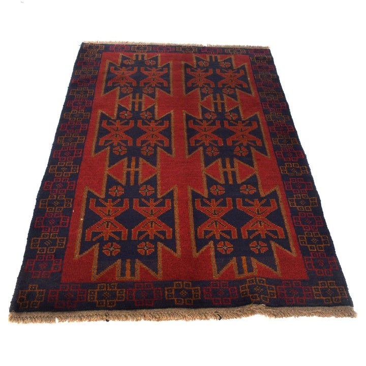 Red Afghan Baluchi Rug 3' 8" x 5' 9" Hand-Knotted | No. AL47854