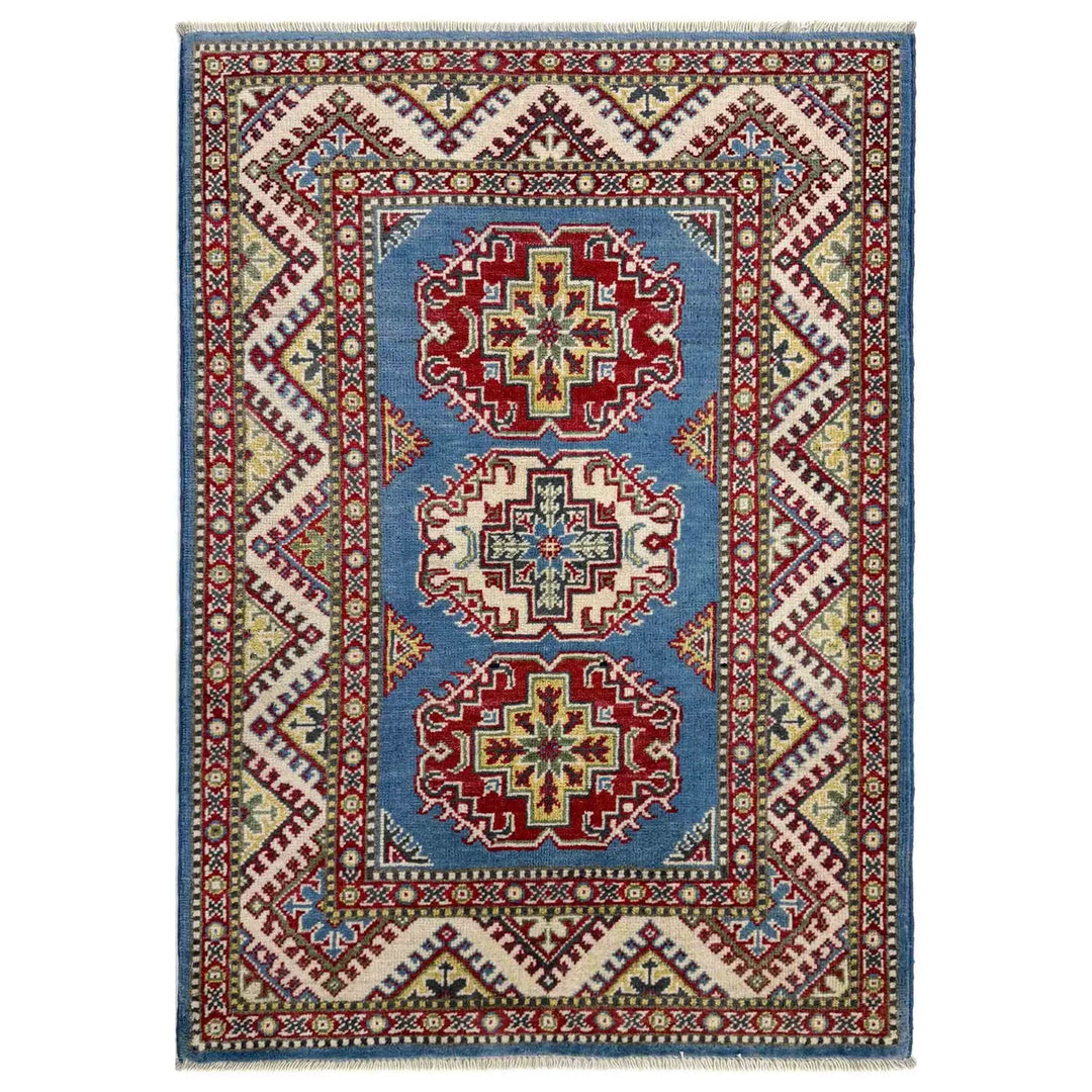 Blue Afghan Kazak Rug 2' 8" x 4' 1" Hand-Knotted | No. AL47867