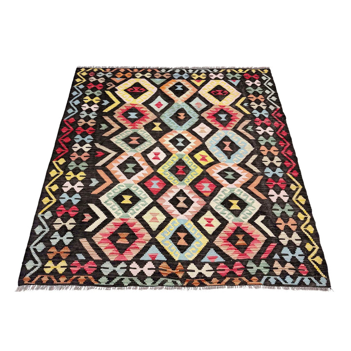 Afghan Vegetable Kilim Rug 5' 2" x 6' 6" Flat-Weave | No. AL478689