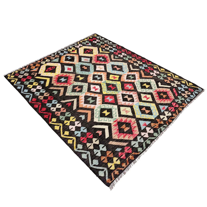 Afghan Vegetable Kilim Rug 5' 2" x 6' 6" Flat-Weave | No. AL478689