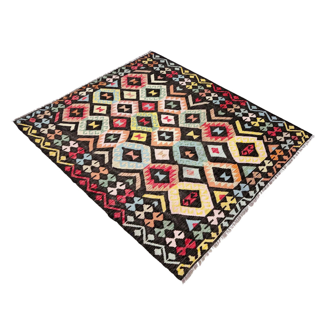 Afghan Vegetable Kilim Rug 5' 2" x 6' 6" Flat-Weave | No. AL478689
