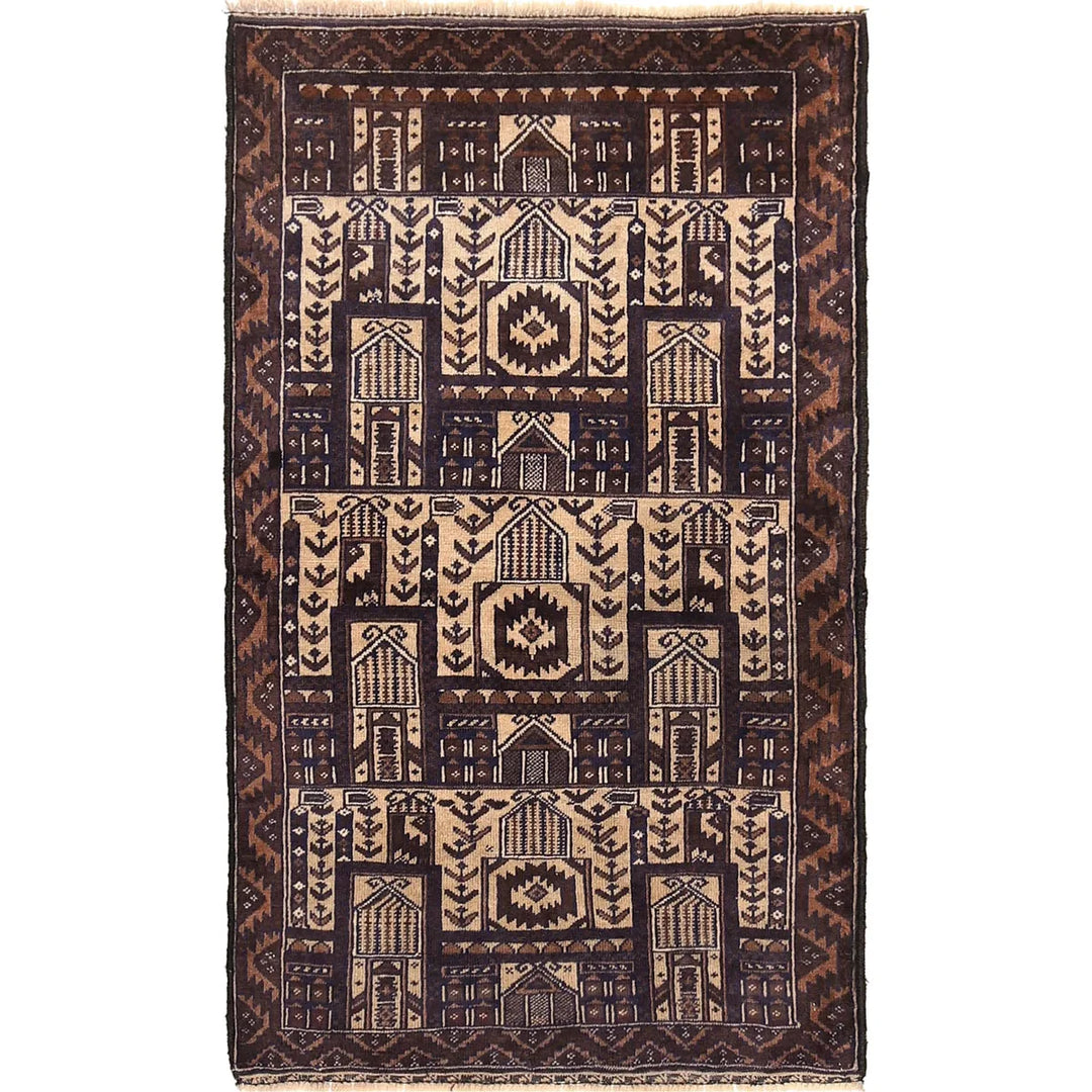 Beige Afghan Prayer Rug 2' 9" x 4' 6" Hand-Knotted | No. AL47886