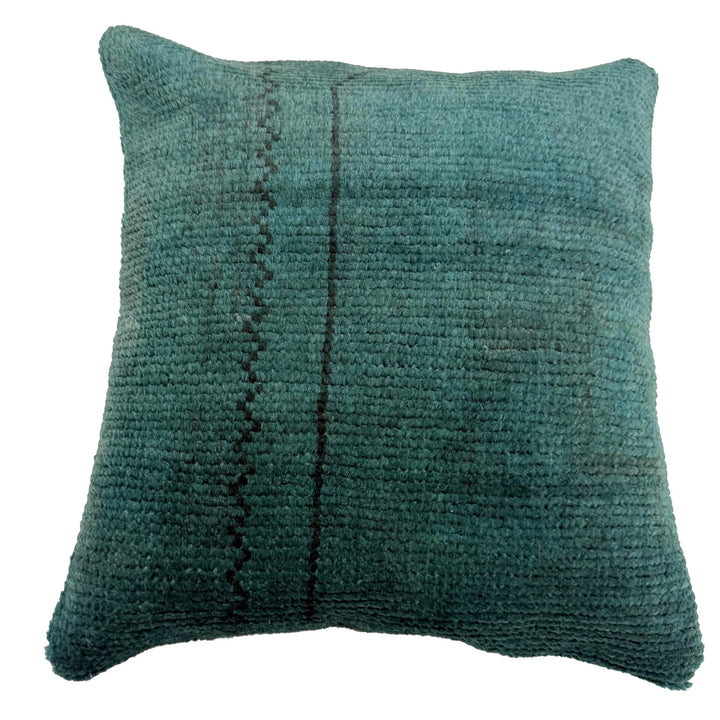 Blue Afghan Overdyed Cushion Cover 1' 5" x 1' 4" Hand-Knotted | No. AL479418