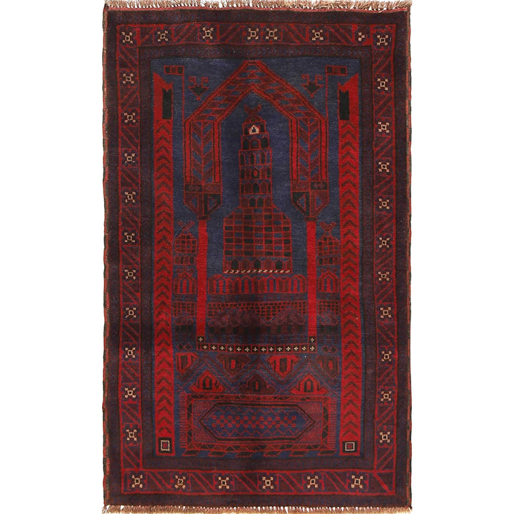 Blue Afghan Prayer Rug 2' 9" x 4' 6" Hand-Knotted | No. AL47943