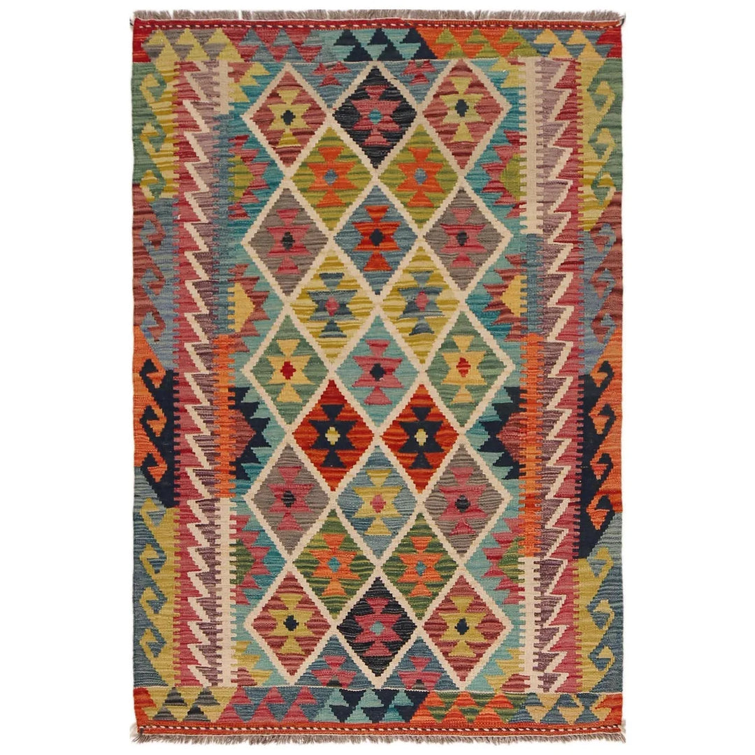 Afghan Vegetable Kilim Rug 3' 4" x 5' 1" Flat-Weave | No. AL47946