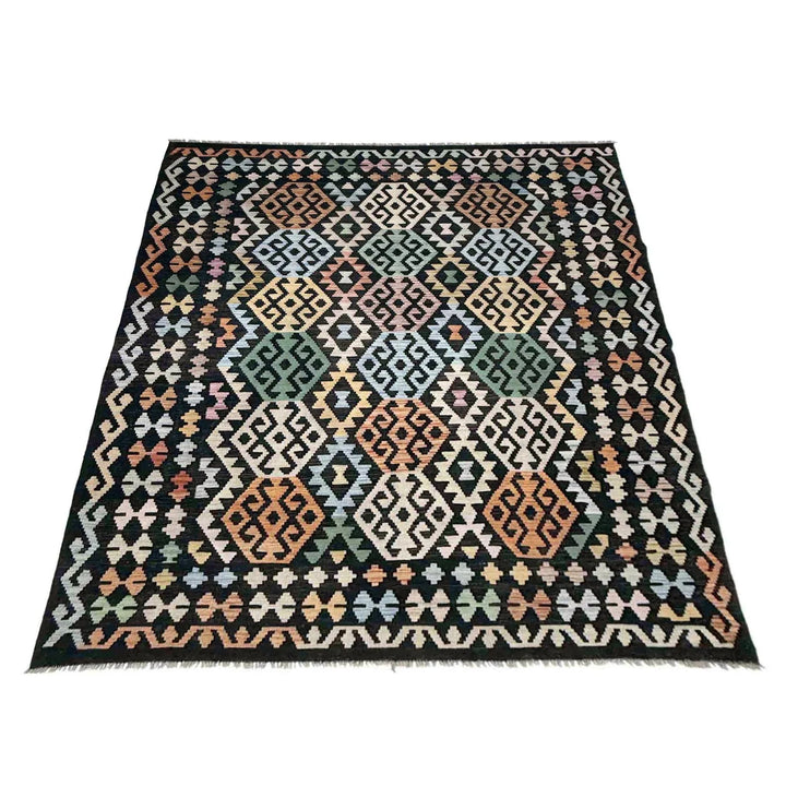 Multicolor Afghan Kilim Rug 6' 2" x 8' 3" Flat-Weave | No. AL47949
