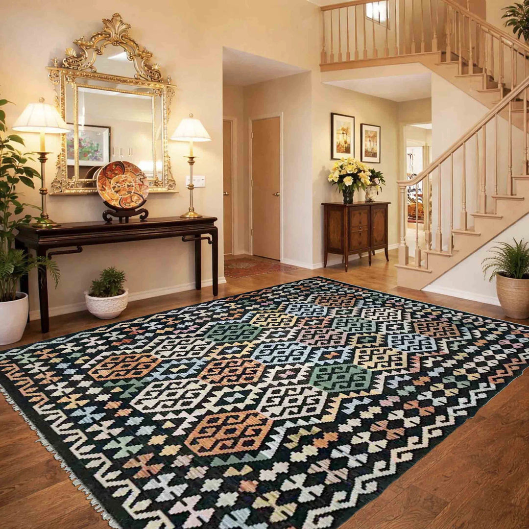 Multicolor Afghan Vegetable Kilim Rug 6' 2" x 8' 3" Flat-Weave | No. AL47949