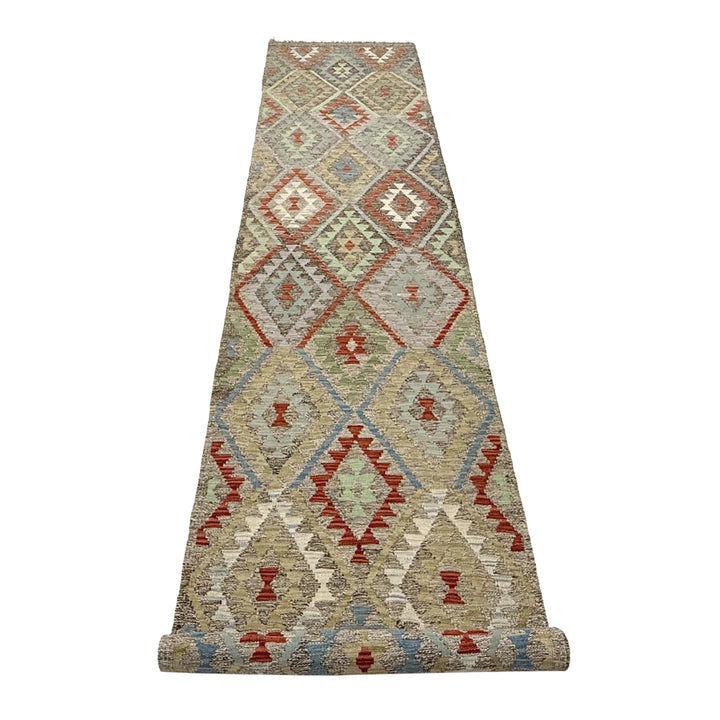 Afghan Vegetable Kilim Rug 2' 9" x 13' 1" Flat-Weave | No. AL479607