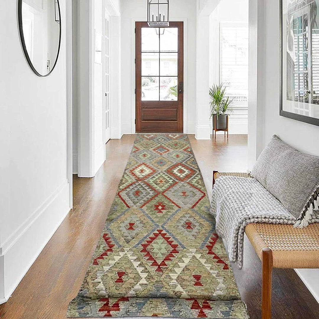 Afghan Vegetable Kilim Rug 2' 9" x 13' 1" Flat-Weave | No. AL479607