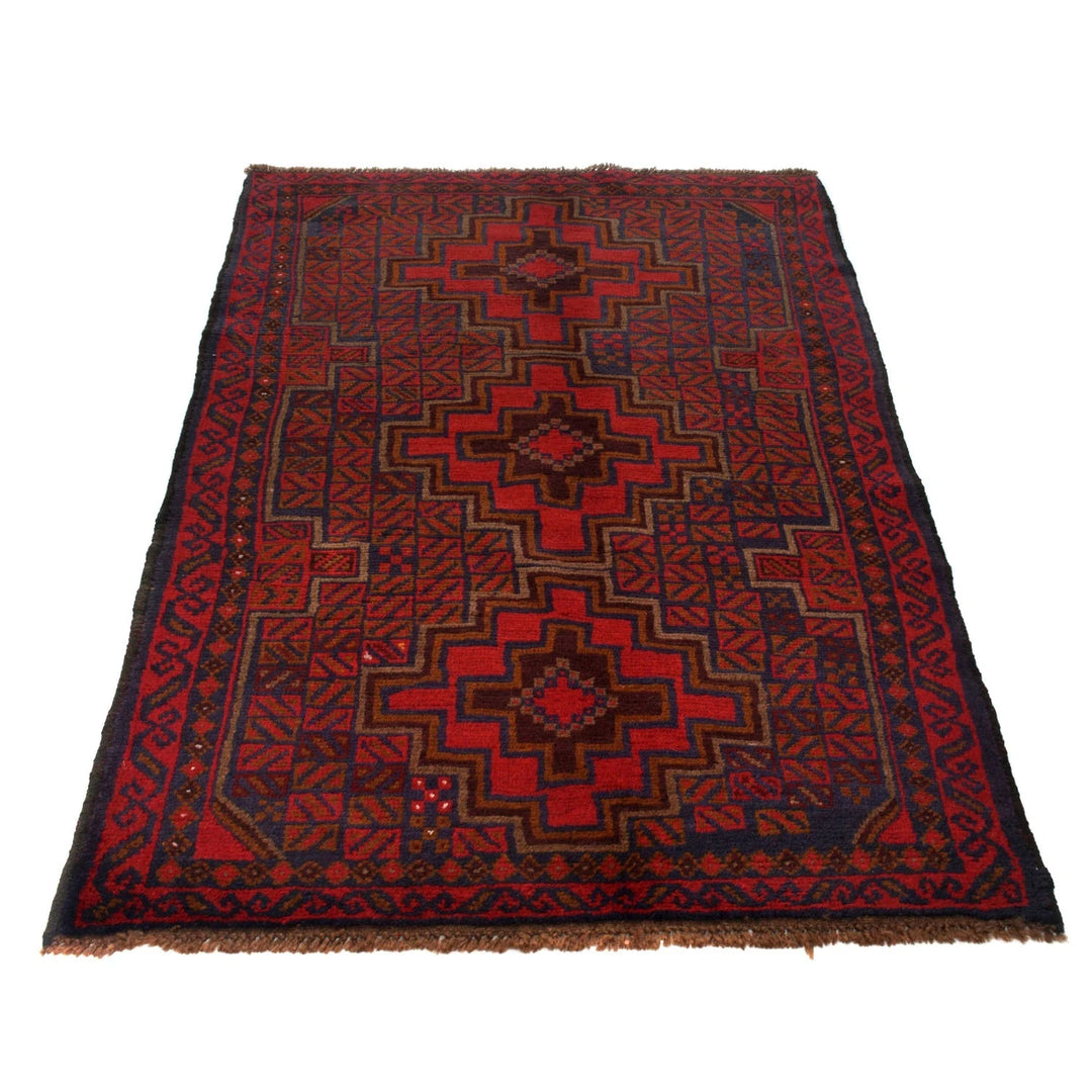 Red Afghan Baluchi Rug 3' 8" x 6' 0" Hand-Knotted | No. AL47973