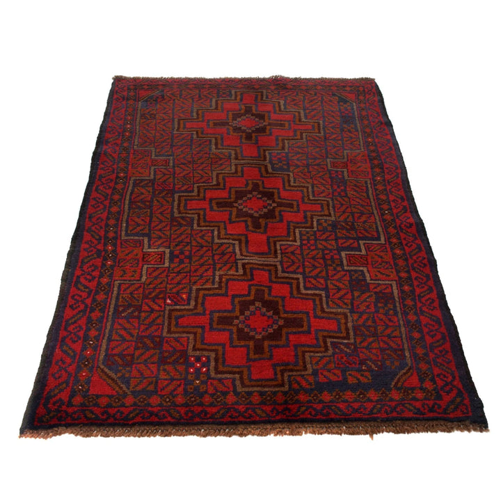 Red Afghan Baluchi Rug 3' 8" x 6' 0" Hand-Knotted | No. AL47973