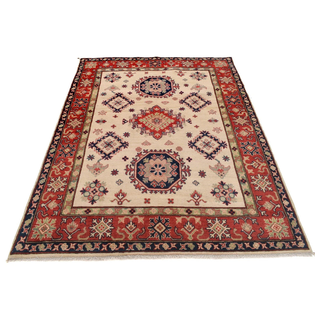 Beige Afghan Kazak Rug 4'10" x 6'10" Hand-Knotted | No. AL47980