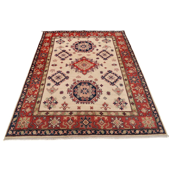 Beige Afghan Kazak Rug 4'10" x 6'10" Hand-Knotted | No. AL47980