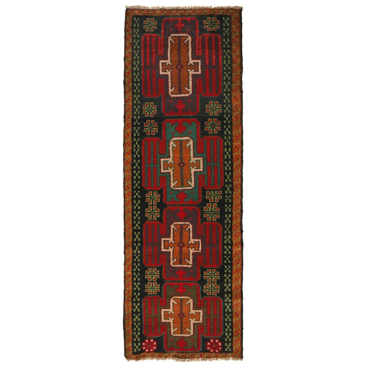 Black Afghan Baluchi Rug 2' 1" x 6' 7" Hand-Knotted | No. AL48003