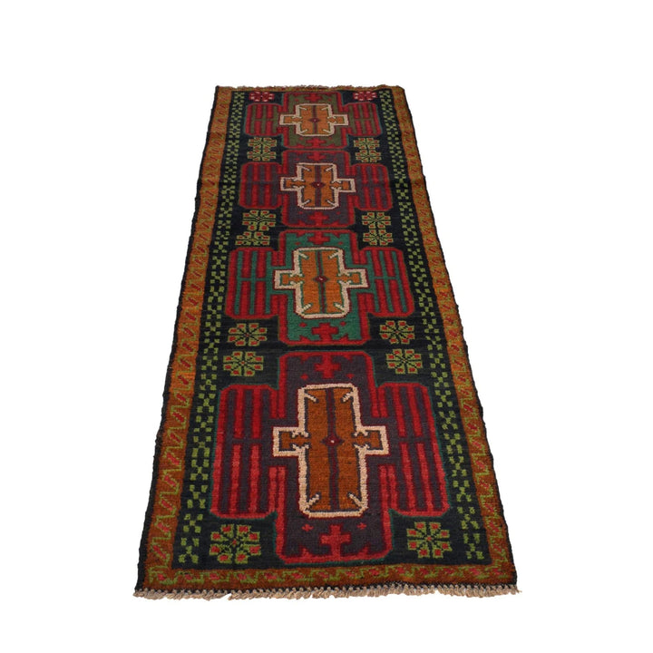 Black Afghan Baluchi Rug 2' 1" x 6' 7" Hand-Knotted | No. AL48003