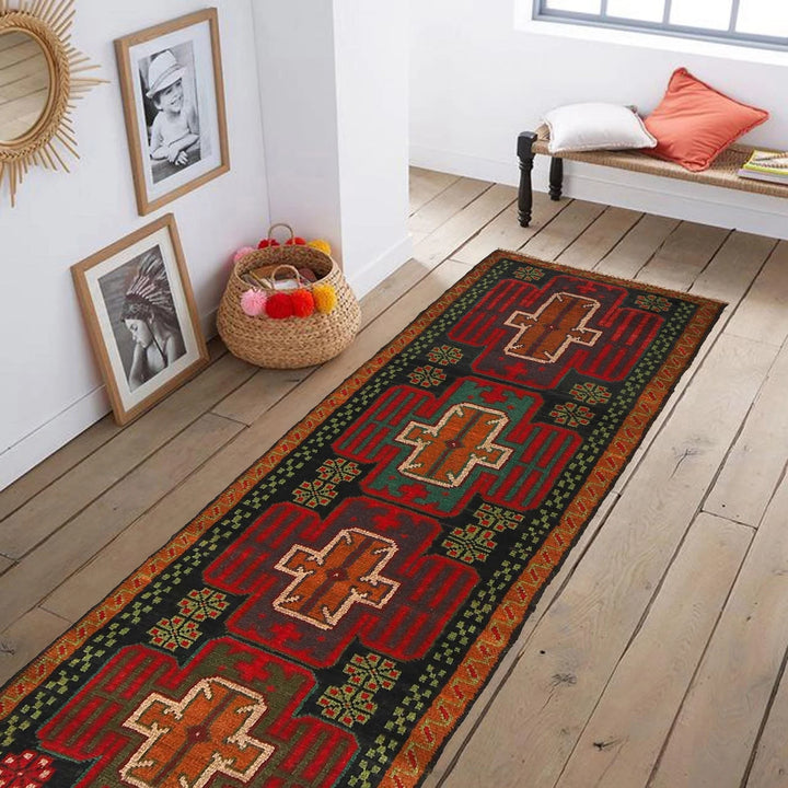 Black Afghan Baluchi Rug 2' 1" x 6' 7" Hand-Knotted | No. AL48003