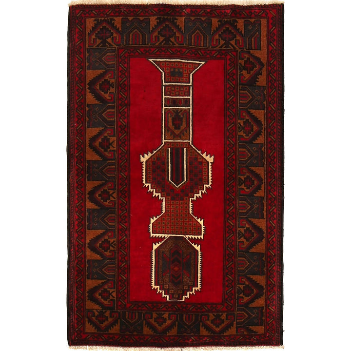 Red Afghan Baluchi Rug 2' 11" x 4' 7" Hand-Knotted | No. AL48013