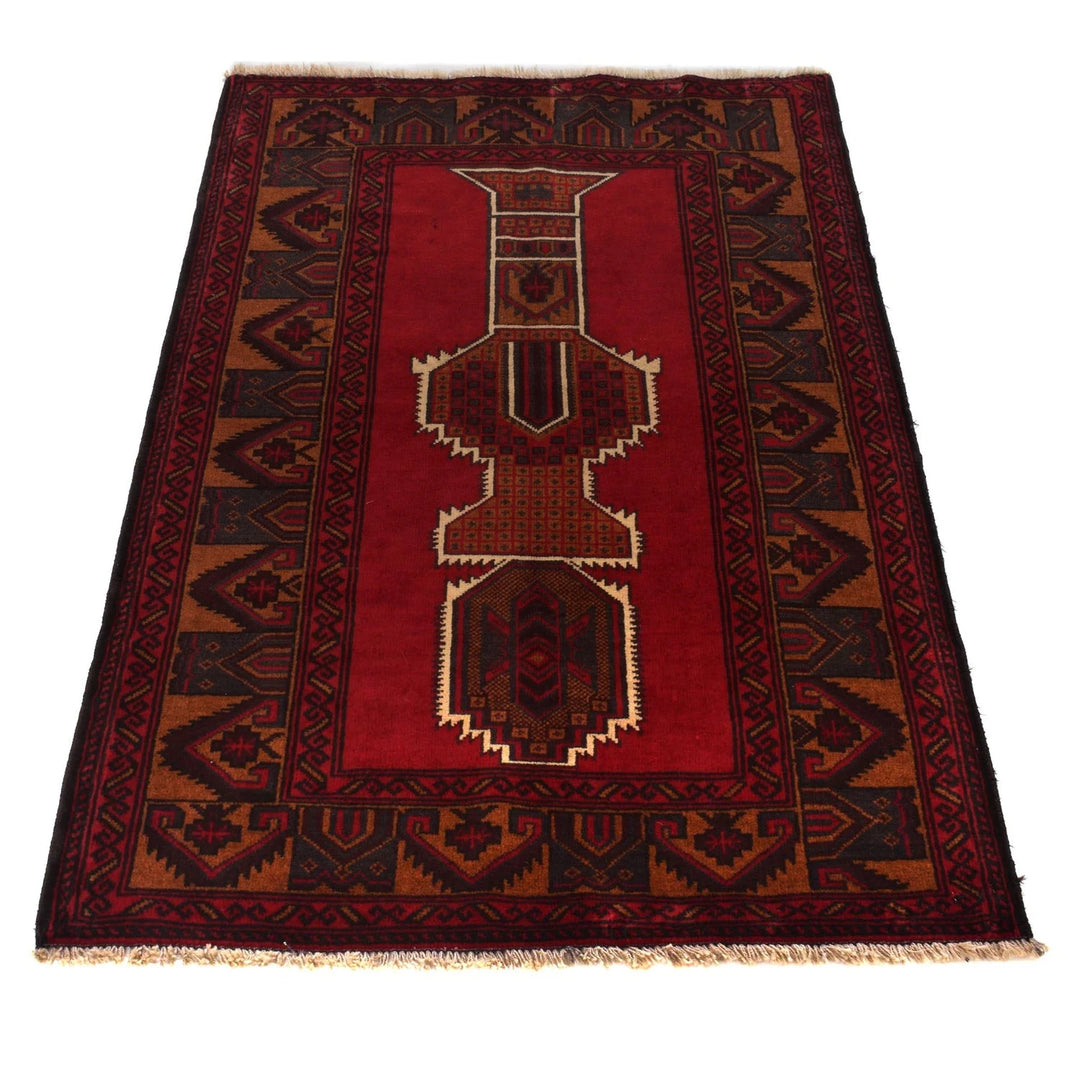 Red Afghan Baluchi Rug 2' 11" x 4' 7" Hand-Knotted | No. AL48013