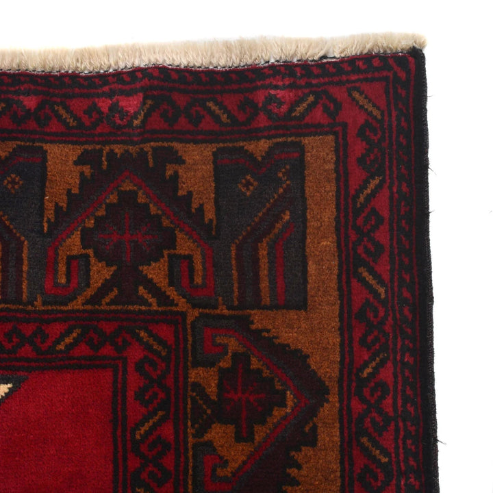 Red Afghan Baluchi Rug 2' 11" x 4' 7" Hand-Knotted | No. AL48013