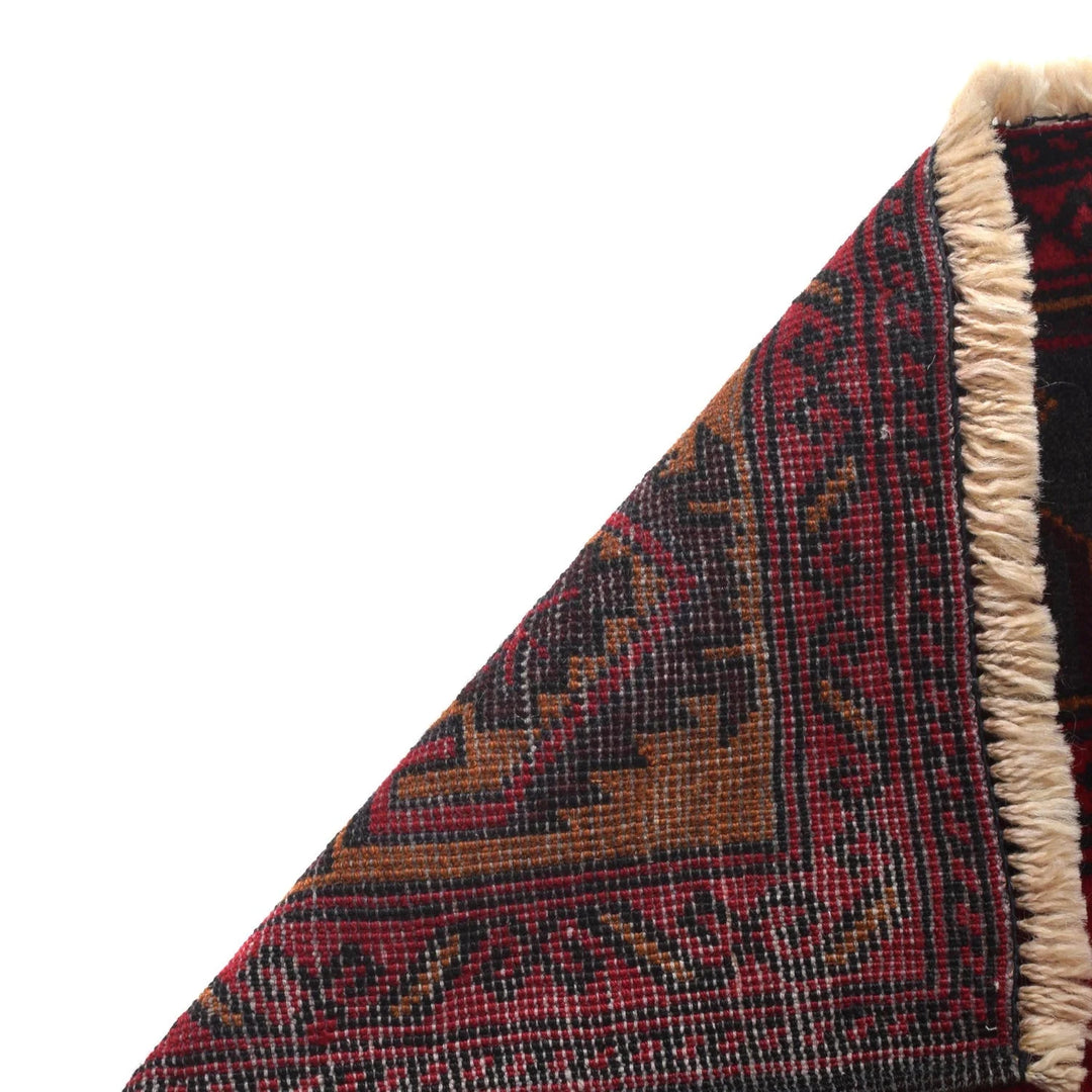 Red Afghan Baluchi Rug 2' 11" x 4' 7" Hand-Knotted | No. AL48013