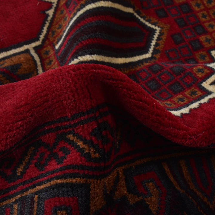 Red Afghan Baluchi Rug 2' 11" x 4' 7" Hand-Knotted | No. AL48013