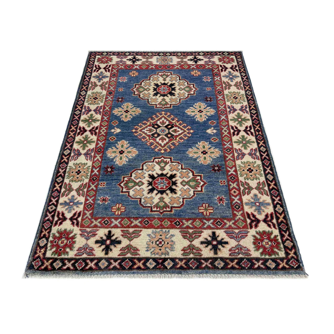 Blue Afghan Kazak Rug 2' 7" x 4' 1" Hand-Knotted | No. AL480668