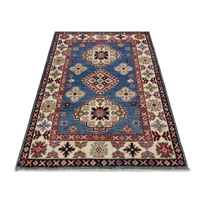 Blue Afghan Kazak Rug 2' 7" x 4' 1" Hand-Knotted | No. AL480668