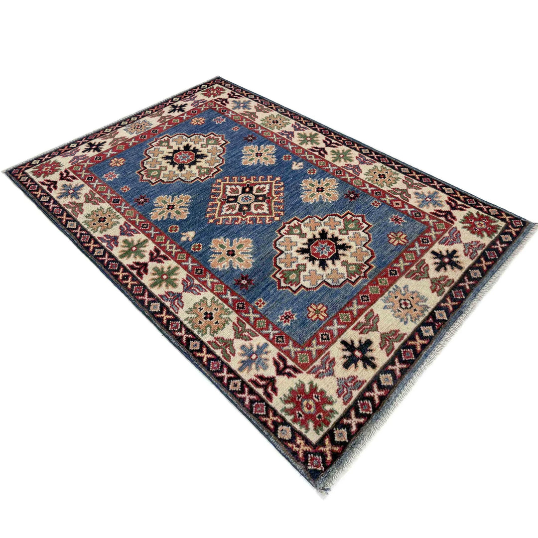 Blue Afghan Kazak Rug 2' 7" x 4' 1" Hand-Knotted | No. AL480668
