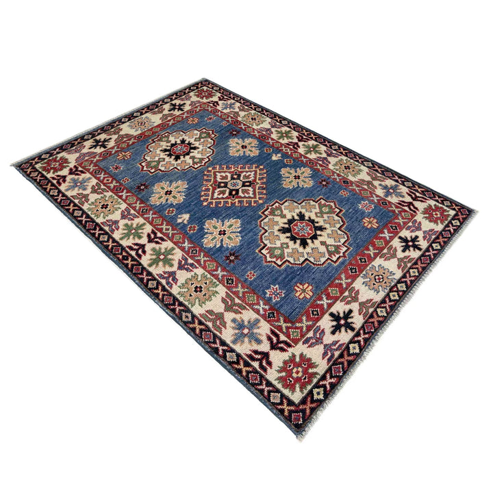 Blue Afghan Kazak Rug 2' 7" x 4' 1" Hand-Knotted | No. AL480668