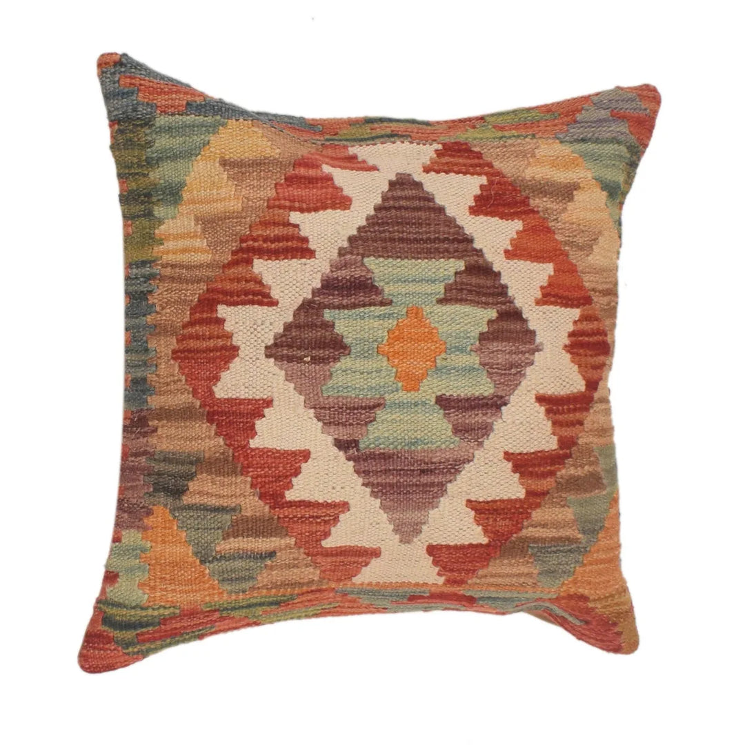 Afghan Kilim Cushion 1' 6" x 1' 6" Flat-Weave | No. AL48155