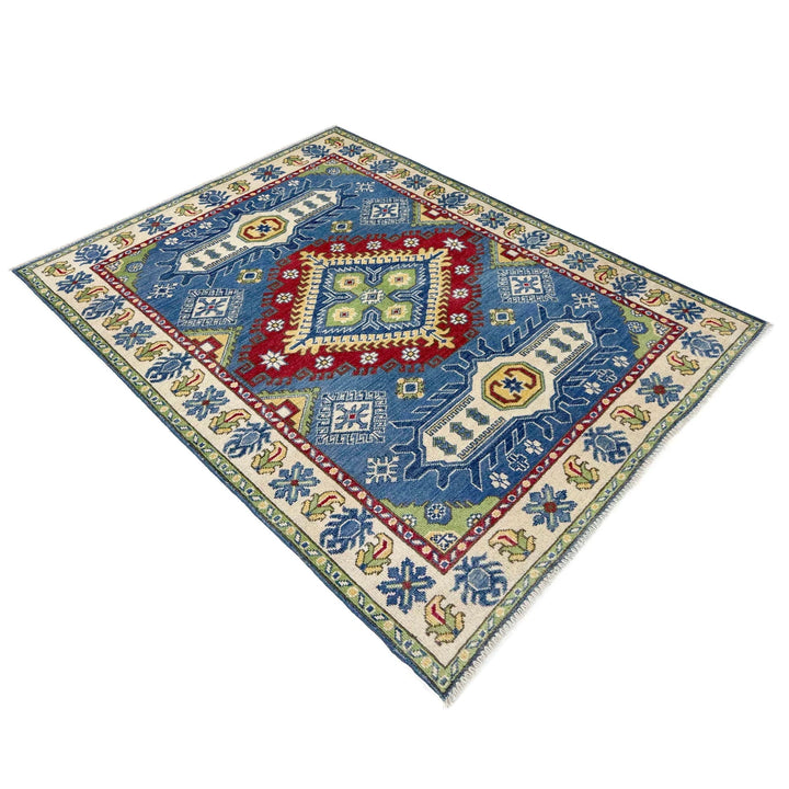Blue Afghan Kazak Rug 3' 10" x 5' 10" Hand-Knotted | No. AL48166