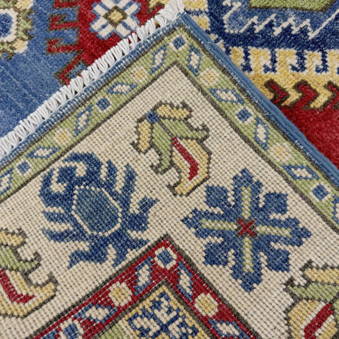 Blue Afghan Kazak Rug 3' 10" x 5' 10" Hand-Knotted | No. AL48166