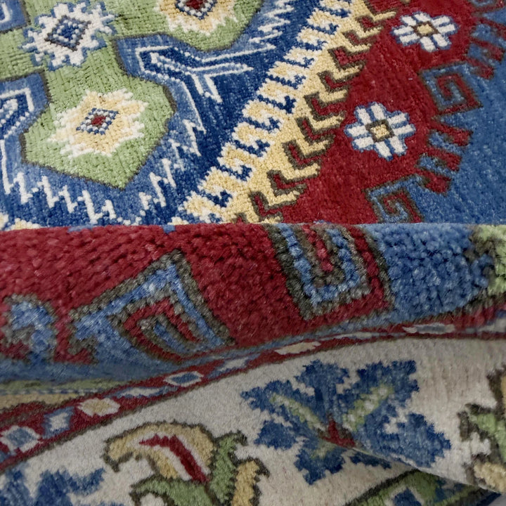 Blue Afghan Kazak Rug 3' 10" x 5' 10" Hand-Knotted | No. AL48166