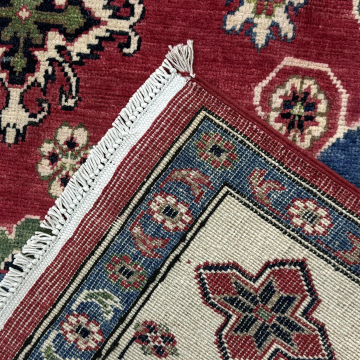Red Afghan Kazak Rug 6' 7" x 9' 10" Hand-Knotted | No. AL48172