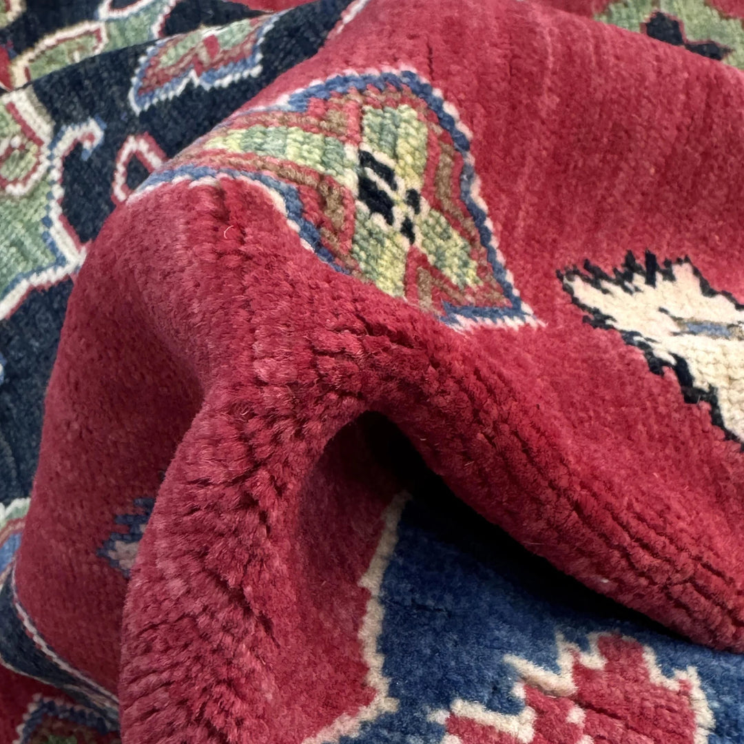 Red Afghan Kazak Rug 6' 7" x 9' 10" Hand-Knotted | No. AL48172
