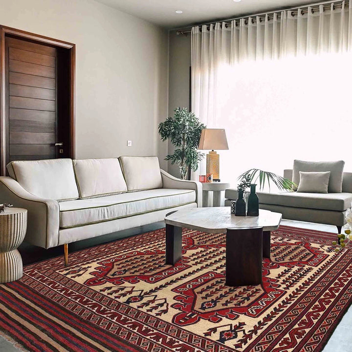 Afghan Saghari Kilim Rug 6' 9" x 9' 3" Flat-Weave | No. AL48177