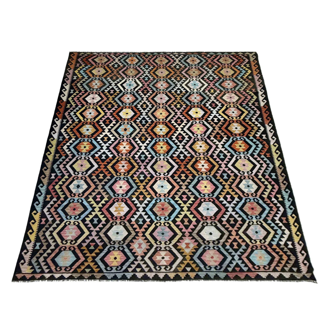 Multicolor Afghan Vegetable Kilim Rug 8' 2" x 11' 6" Flat-Weave | No. AL482041