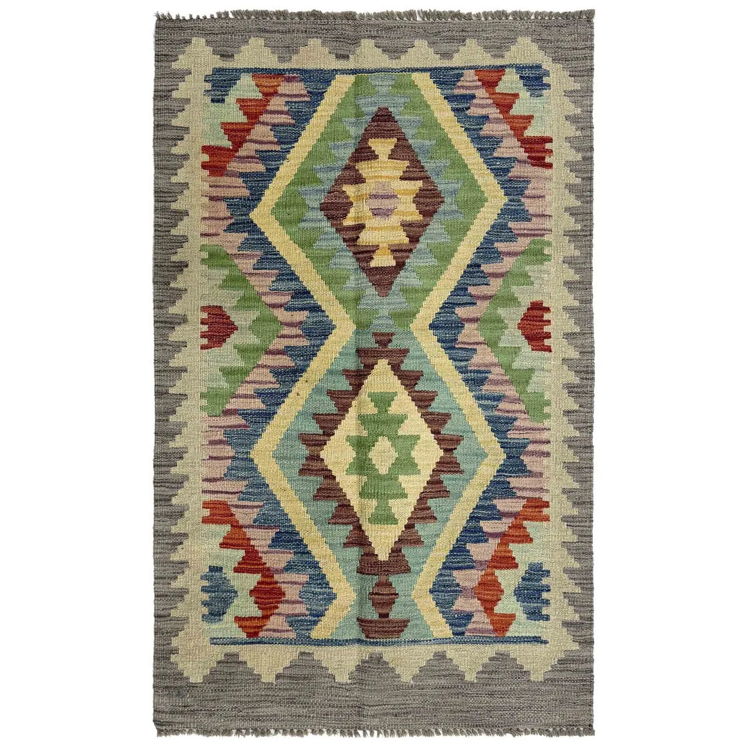 Afghan Vegetable Kilim Rug 2' 5" x 3' 11" Flat-Weave | No. AL482068