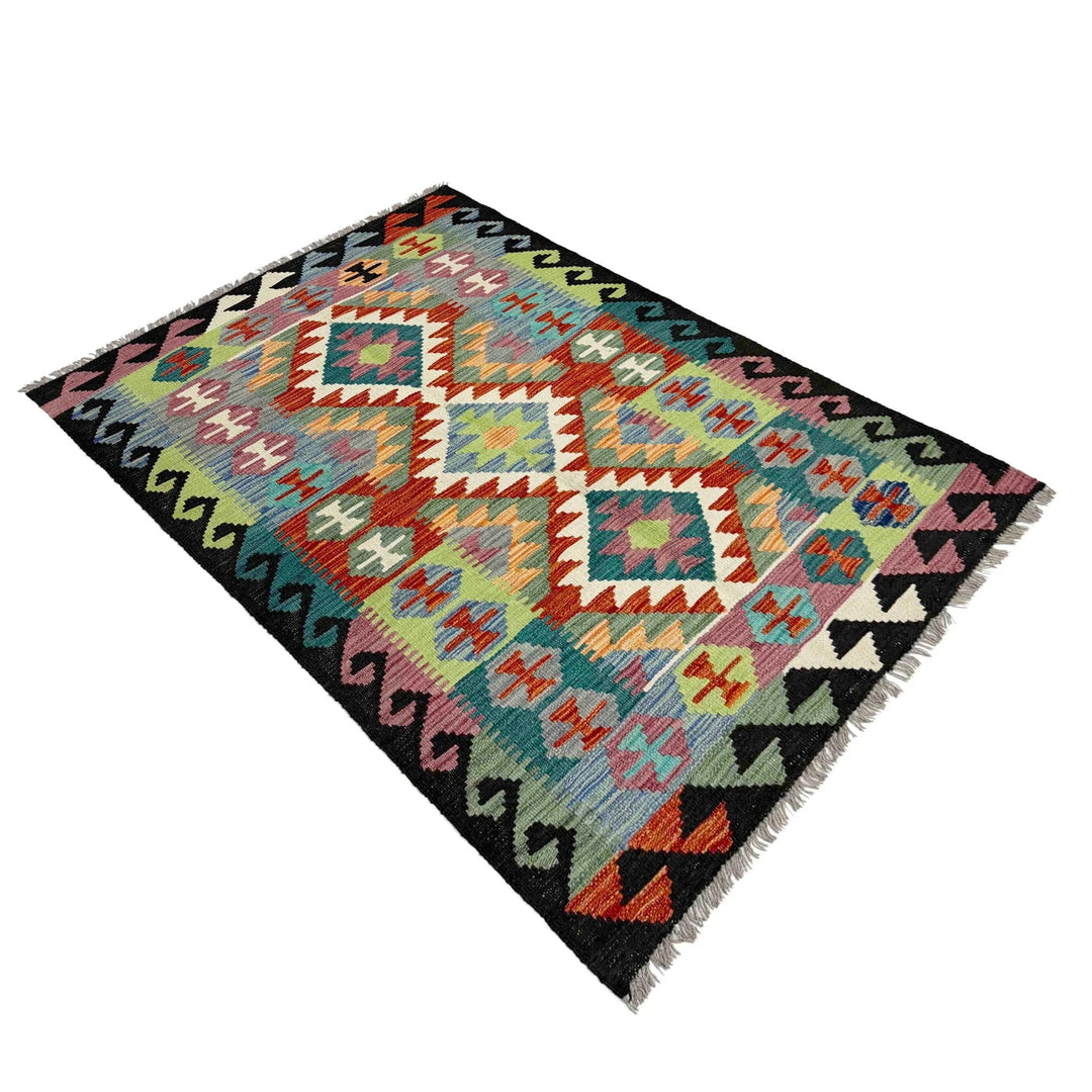 Afghan Vegetable Kilim Rug 3' 1" x 5' 2" Flat-Weave | No. AL482262