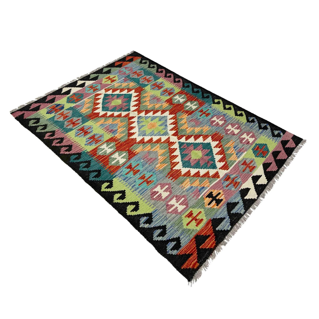 Afghan Vegetable Kilim Rug 3' 1" x 5' 2" Flat-Weave | No. AL482262