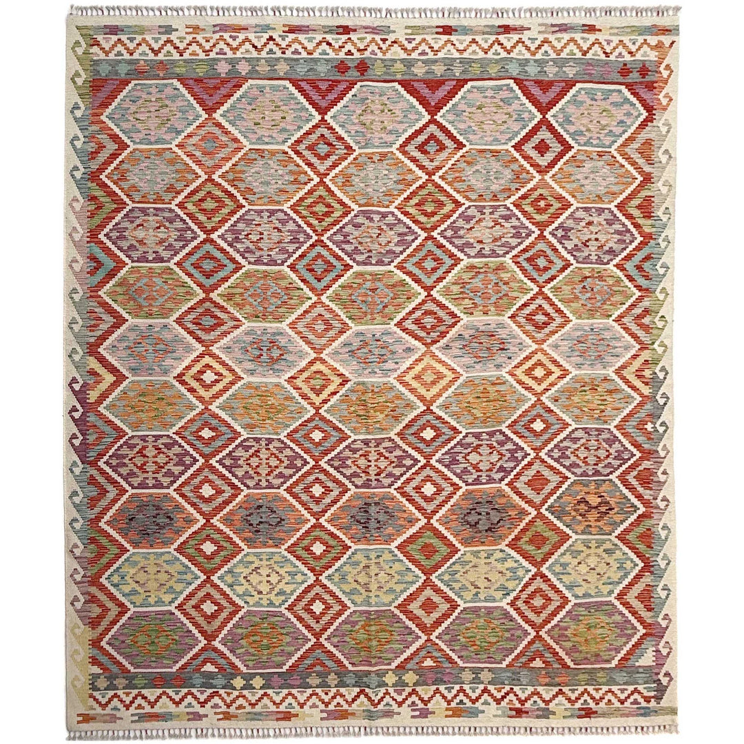 Afghan Vegetable Kilim Rug 8' 5" x 9' 9" Flat-Weave | No. AL48267