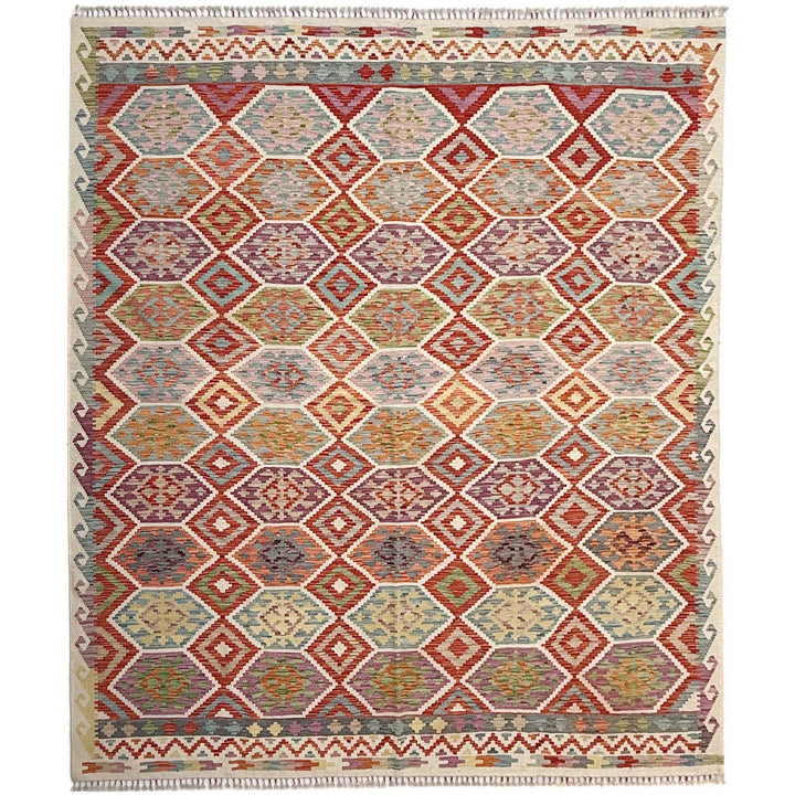 Afghan Vegetable Kilim Rug 8' 5" x 9' 9" Flat-Weave | No. AL48267