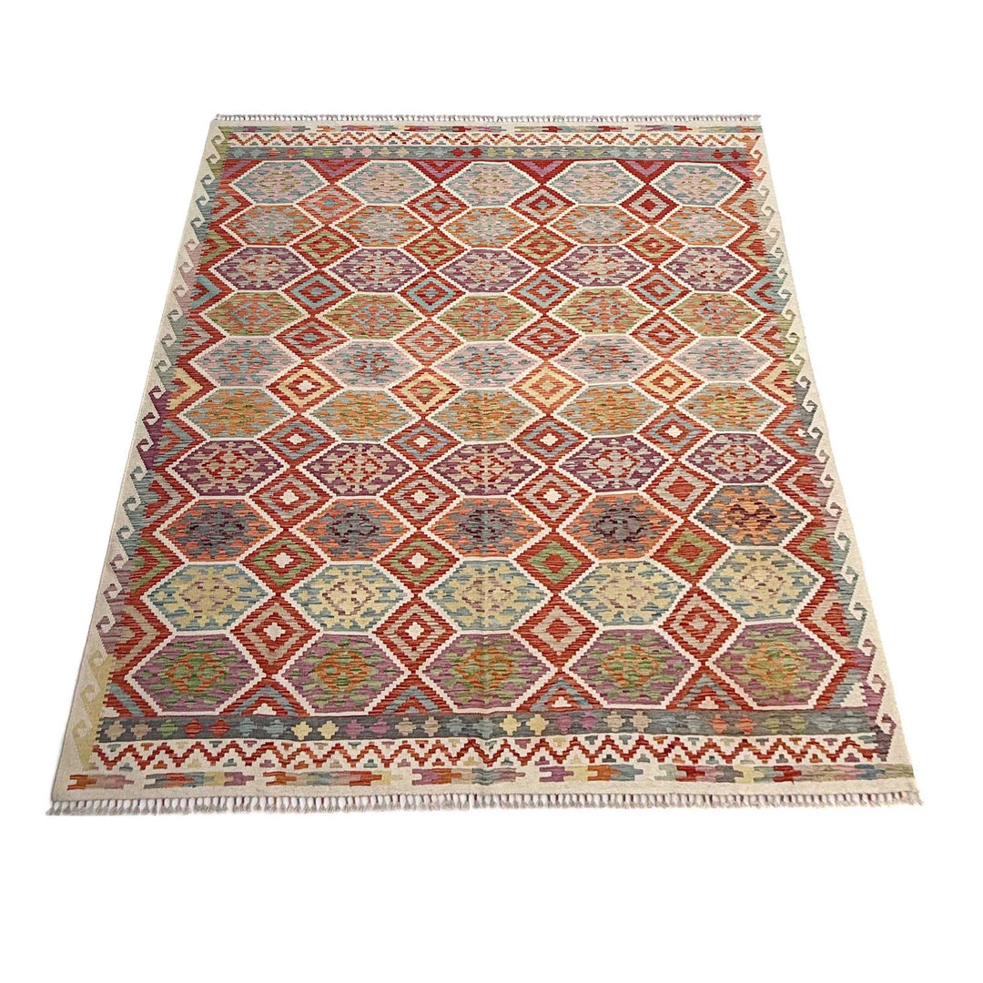 Afghan Vegetable Kilim Rug 8' 5" x 9' 9" Flat-Weave | No. AL48267