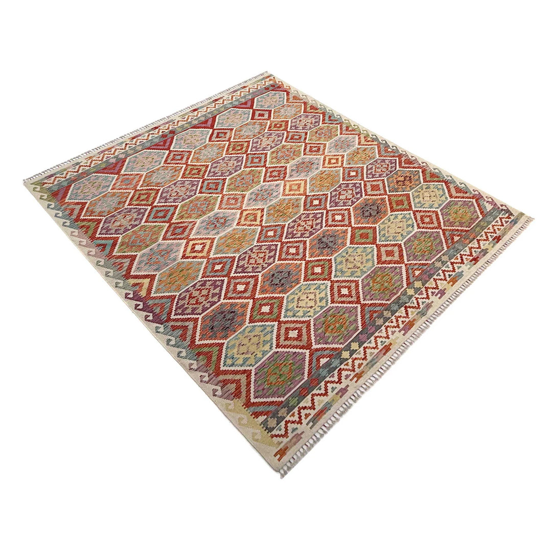 Afghan Vegetable Kilim Rug 8' 5" x 9' 9" Flat-Weave | No. AL48267